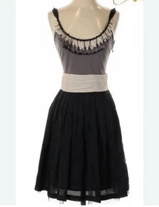 Anthropology Baraschi Beaded Tulle Layered Dress Black, Gray, Beige, Size 4/sm - Picture 1 of 7