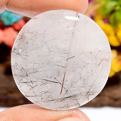 Natural Black Rutile Quartz Round Shape Cabochon Loose Gemstone 42 Ct 29X29X5 mm - Image 1 of 4