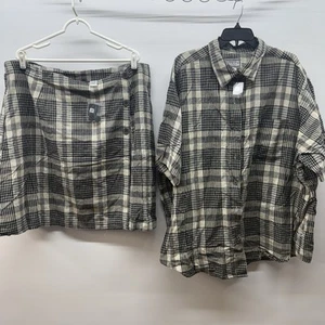 Lane Bryant 2-piece Size 26 Skirt blouse black beige short sleeve plaid NWT - Picture 1 of 9