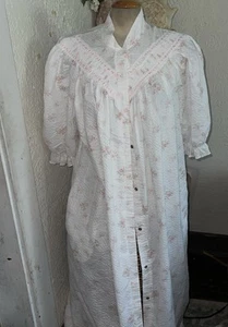 Vtg Gilligan O'Malley Nightgown Pink Floral Flowers Cottage Core Button Down XL - Picture 1 of 8