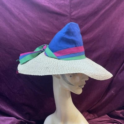 vintage womens hats 1940s Straw Tilt Top B Siegel Wide Brim - Image 1 of 4
