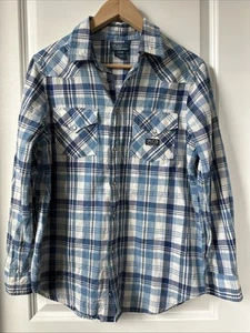 Polo Ralph Lauren Shirt Boys 14-16 Blue White Plaid Pearl Snap Western Preppy - Picture 1 of 6