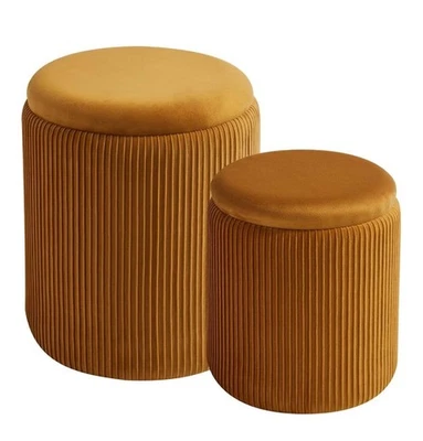 Round Set of 2 Ottoman with Storage-Upholstered Velvet Vanity Stool for Makeup  - Image 1 of 4