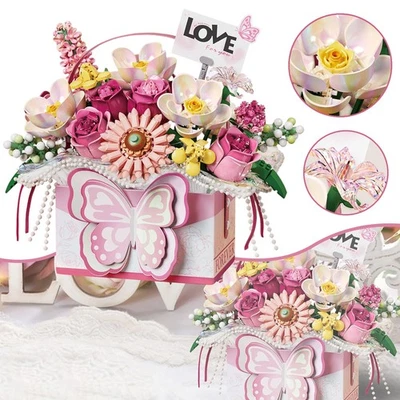 Bouquet Building Blocks Model Kit, Simulation Artificial Rose Bonsai Plant - Image 1 of 4
