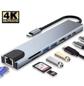 8 in 1 USB Type C Multiport Hub Ethernet Adapter MacBook Pro/Air iPad Pro Laptop - Picture 1 of 6