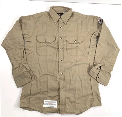NWOT X-LARGE LONG KHAKI MENS BULWARK FLAME RESISTANT DRESS UNIFORM SHIRT SLU2 XL - Image 1 of 3