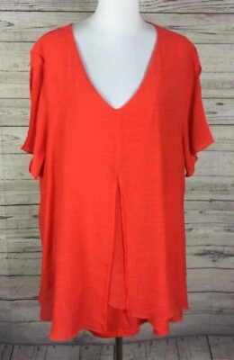 Avenue Tunic Top Plus (26/28) 3X Orange Nova Layered Asymmetrical Split Sleeve - Image 1 of 4