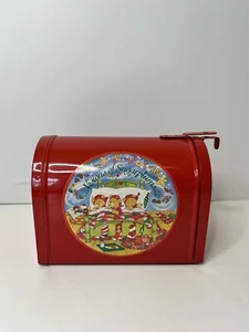 Vintage Christmas Teddy Bear Mailbox Cookie Tin Visions of Sugarplums - Picture 1 of 5