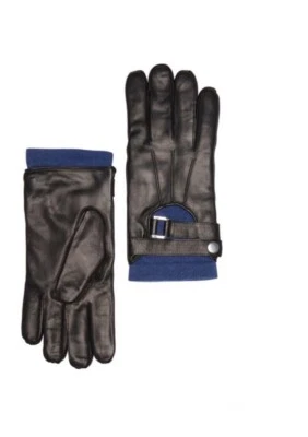 PORTOLANO MEIA LUA FIVELA DETALHE LUVAS MASCULINAS DE COURO NAPPA PRETO AZUL MÉDIO NOVO COM ETIQUETAS - Imagem 1 de 4