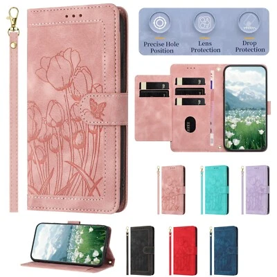 For Samsung Galaxy A73 A72 A71 A06 A05S Flower Pattern Card Wallet Phone Case - Image 1 of 4