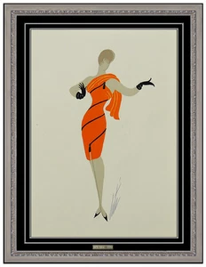 ERTE Original Gouache Painting Folies Female Dress Costume Design Signed Art oil - Picture 1 of 6