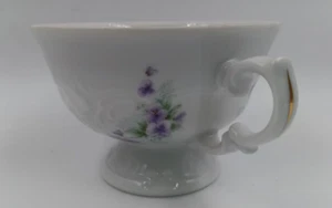 Vintage Wawel China Made in Poland Violet Purple Flowers Floral Footed Tea Cup - Picture 1 of 11