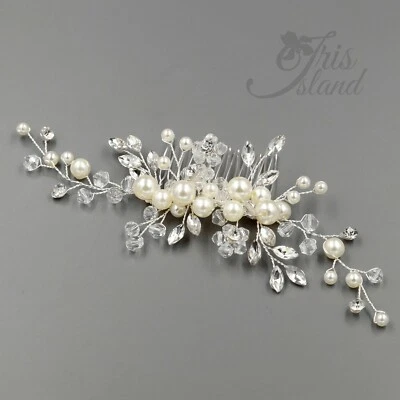 Свадебный волос расческа кристалл белый жемчуг головной убор свадебные аксессуары 03309 серебро - Изображение 1 из 4