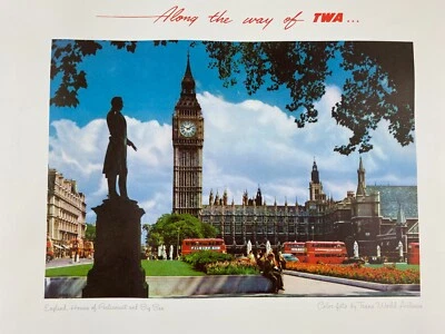Póster A lo largo del camino de TWA Inglaterra Casa del Parlamento y Big Ben 22" x 17" Foto 1 de 4