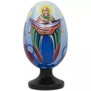 Statuina uovo di Pasqua in legno icona Beata Vergine Maria 4,75 pollici - Foto 1 di 3