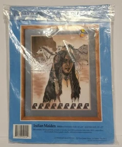 Unused 1990 Candmar INDIAN MAIDEN #50414 Counted Cross Stitch KIT picture HORSES - Picture 1 of 3