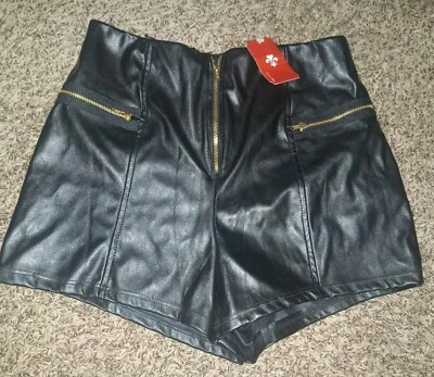 Nuevo con etiquetas Pantalones Cortos Love Culture Cuero Plisado Dorado Cremallera Talla L Foto 1 de 4