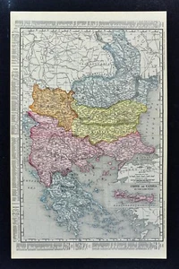1900 Rand McNally Map Greece Balkans Turkey Bulgaria Romania Serbia Crete Athens - Picture 1 of 3