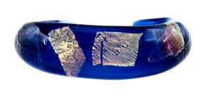 Handmade Artisan Foiled Art Glass Blue Cuff Bracelet Small - Picture 1 of 8