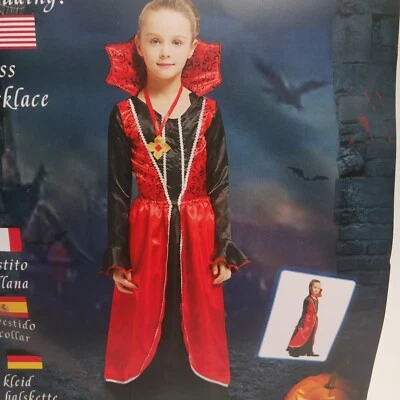 Lujoso Vestido y Collar Disfraz Bruja Vampiro Niños Niñas Talla M (8-10) Foto 1 de 4