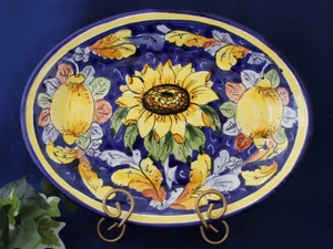 Italian Pottery Tuscan Sunflower Lemons Oval Serving Tray Made In Italy - Picture 1 of 4