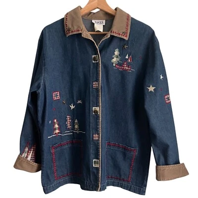 Chaqueta De Colección Teddi Para Mujer Talla M Tareas de Granero Bordada Denim Pana Ligera Foto 1 de 4