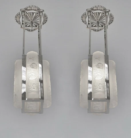DEGUÉ : PAIR OF FRENCH 1930 ART DECO LANTERN S .. muller daum era France pendant Cover