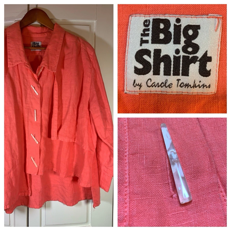 Camisa Carole Tomkins 1 de lino Scandi The Big para mujer XL arte para usar logotipo costero Foto 1 de 4