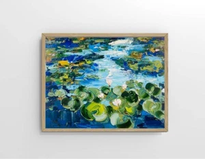 Water Lilies Painting Pond Original Art Claude Monet Art White Lilies Painting - Picture 1 of 10