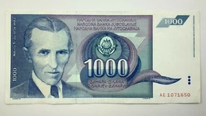 1991 Yugoslavia 1000 Dinara Circulated Banknote W988 - Imagen 1 de 9