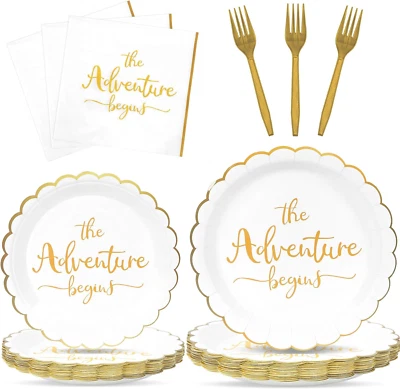 Platos y servilletas de papel The Adventure Begins suministros de fiesta de compromiso 100 piezas B Foto 1 de 4