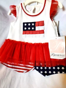 Bonnie Jean Baby 2-teiliges patriotisches Rüschen-Tanktop mit amerikanischer Flagge Shorts 12 Monate neu mit Etikett - Bild 1 von 1