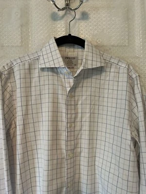 Men's T.M. Lewin Luxury White  Plaid Long Sleeve Dress Shirt French Cuff 15. 33 - Image 1 of 4
