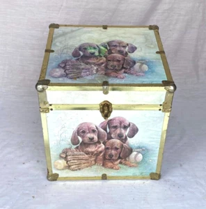 Vintage DOGS Scene Ruane Manning Trunk Chest Storage Toy Box 16" Cube - Picture 1 of 5