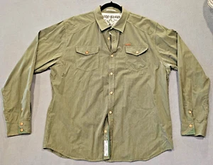 Akoo Brand Men's 2X Army Green Button Up Pin Stripe Collar Shirt w/ Pockets - Picture 1 of 9