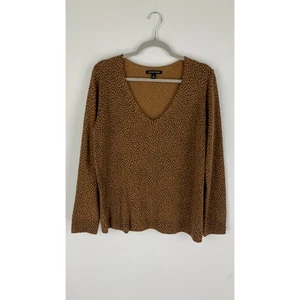 41 Hawthorn Animal Print 100% Cashmere V Neck Sweater Womens Large Brown Black - Picture 1 of 6