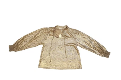 Blusa Jodifl Mujer Pequeña Dorada Metálica Manga Larga Cuello Volantes Fiesta Top Foto 1 de 4