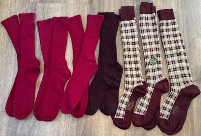 7 Pair Vintage New Old Stock Acrylic Socks - Red Plaid Socks - Image 1 of 4