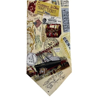 NEW Museum Artifacts Mens Tie 100% Silk Travel The World Handmade Ships Cruise - Image 1 of 4