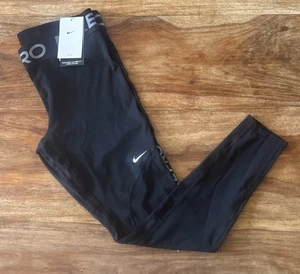 NIKE PRO WOMENS Mid Rise FullLength Mesh Panelled Black Leggings HJ1163-010 In L - Picture 1 of 11