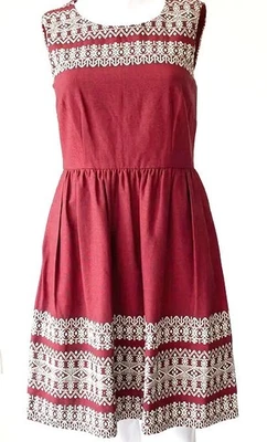 Vestido N.W.3 Hobbs Christine Borgoña Isla Feria Bordado 100% Algodón Talla 12 Nuevo Foto 1 de 4