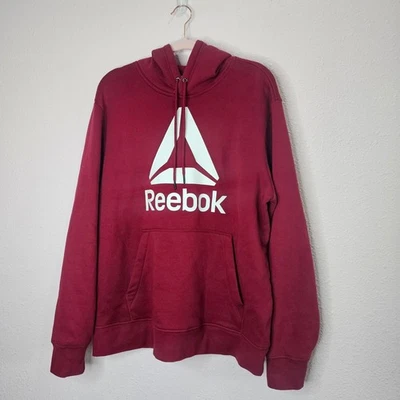Reebok Burgundy Red Hoodie Mens Large Pullover Sweatshirt Logo Activewear - Image 1 of 4