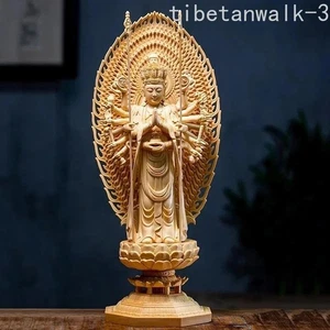 Statua Buddha Guanyin grande legno massello mille mani arte moderna scultura cinese - Foto 1 di 6