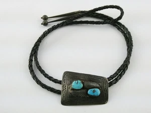 Southwestern Bolokrawatte unmarkiert Sterlingsilber zwei Türkis 19 Zoll Länge 30 g - Bild 1 von 17