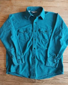 Vtg Rare Dunham Chamois Work Shirt Teal Mens Sz L Vermont USA Outdoors 60-70s - Picture 1 of 7