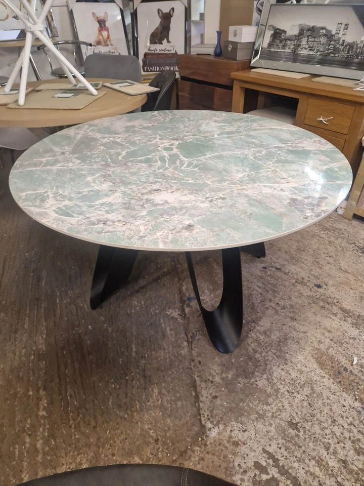 1.3m Green Marble Round Dining Table  Ex Shop Display  - Image 1 of 1