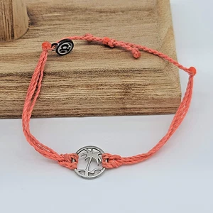 Pura Vida Layered Coral Bracelet – Silver Palm Tree Charm & Iron P Tag - Picture 1 of 6