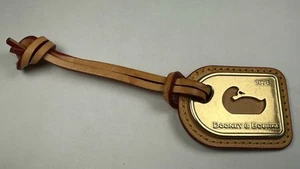 Dooney & Bourke Handbag Strap Hang Tag Tan Leather Metal Gold Tone Duck Logo - Picture 1 of 9