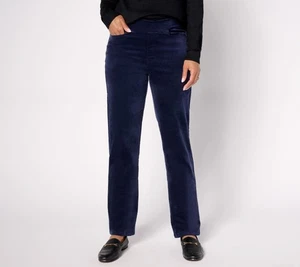 Denim & Co. Women's Petite Pants PM Stretch Velvet Straight Leg Blue A662788 - Picture 1 of 6