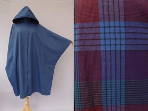 Vintage Blue & Check Cape Cloak JE1696 - Picture 1 of 11